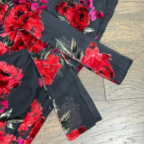 ANTHROPOLOGIE ETT:TWA If By Sea Burnout Roses Velvet Jumpsuit Red/Black Sz M EUC - Picture 8 of 10